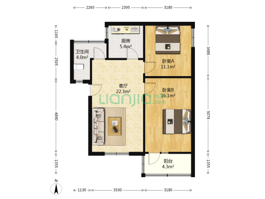 仁厚街23号 2室1厅1卫 66平方