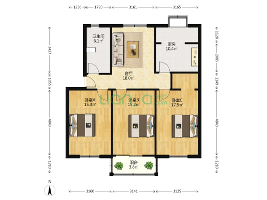 水果湖路1号 3室1厅1卫 102平方