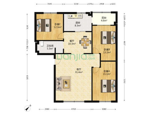 温江机械厂小区 3室2厅1卫 116平方
