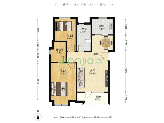 禹洲悦府 2室1厅1卫 97平方