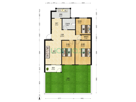春厂小区 3室2厅1卫 104平方