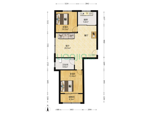 上海公馆 2室1厅1卫 100平方