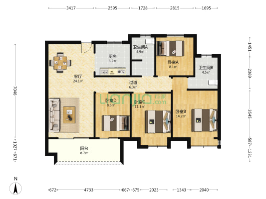 德诚云禧 4室1厅2卫 131平方