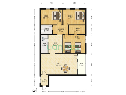 省中行宿舍(得胜沙路65号) 4室2厅1卫 105平方