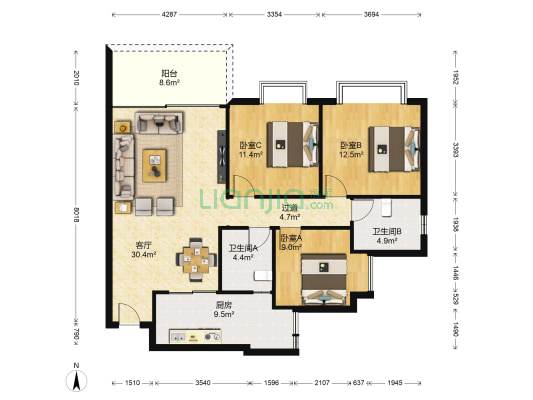北碚交警队集资房 3室1厅2卫 112平方