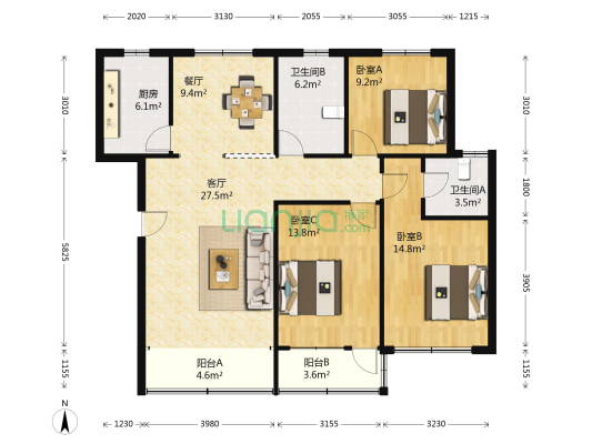 美东新村东区 3室2厅2卫 123平方