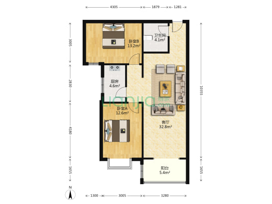 天保青花府 2室1厅1卫 86平方