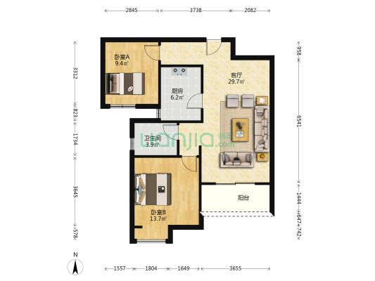 和谐家园(汉阳大道) 2室1厅1卫 91平方