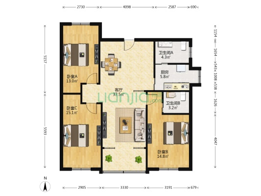 文化大道552号 3室1厅2卫 118平方
