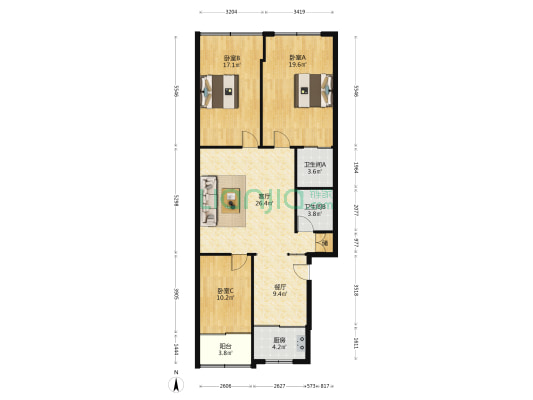 江浦路 3室2厅2卫 120平方