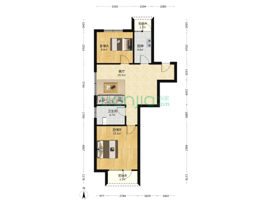塞纳长青中心 2室1厅1卫 88平方