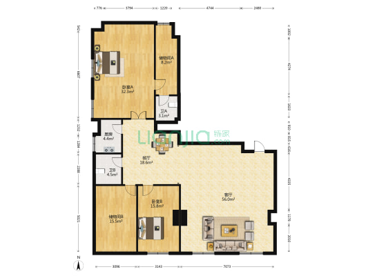 新闻大厦 2室2厅2卫 267平方