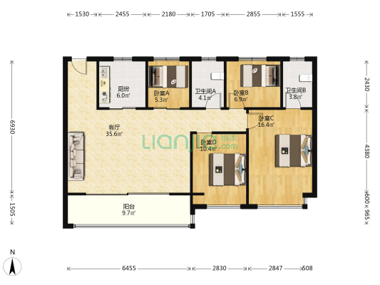 宸光府 4室1厅2卫 129平方