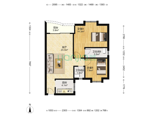 广鸿新村 2室1厅2卫 82平方