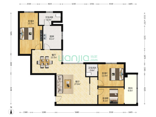廖洲街 3室2厅2卫 141平方