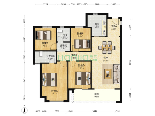 旭辉铂宸府 4室1厅3卫 119平方