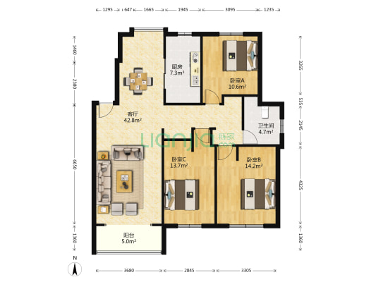 农联花园 3室1厅1卫 118平方