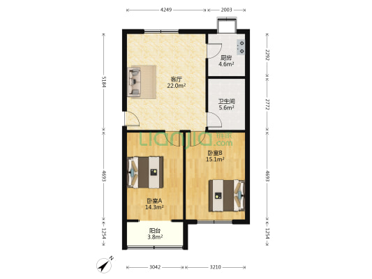 二轻宿舍 2室1厅1卫 79平方