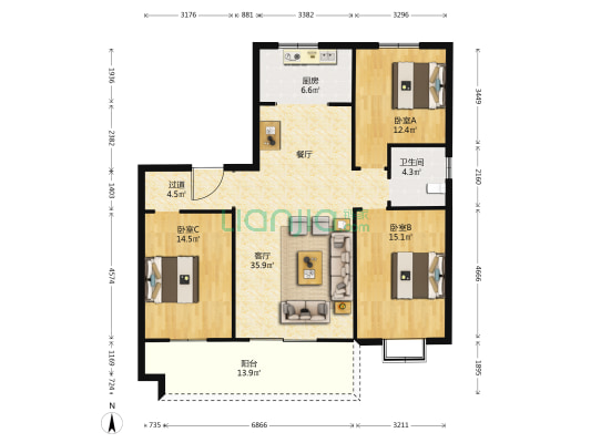 巨能嘉苑南区 3室1厅1卫 140平方