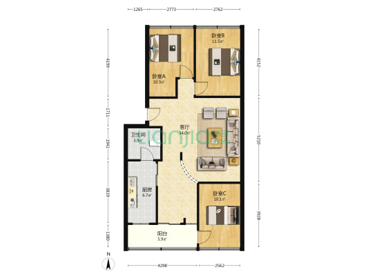 东湖西路11号 3室1厅1卫 87平方