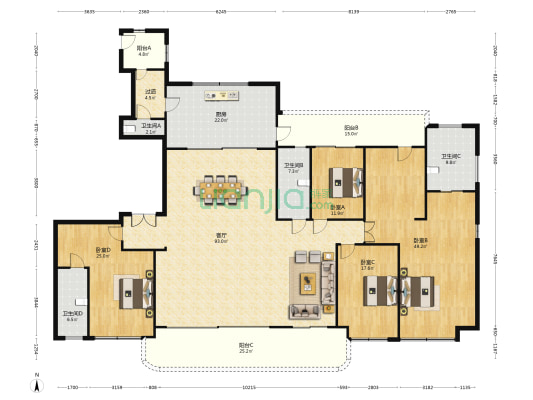 天樾玺 4室1厅4卫 355平方