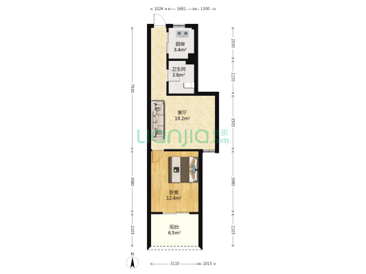 中茵·名仕花城 1室1厅1卫 57平方
