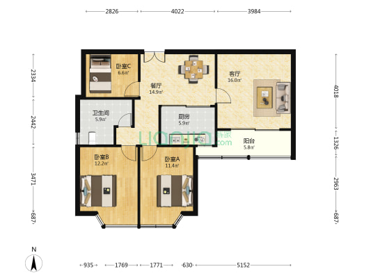 大华公园世家康华苑二期 3室2厅1卫 100平方