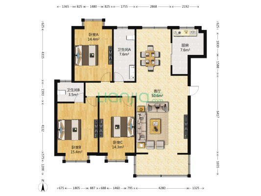 滨江雅居 3室1厅2卫 133平方