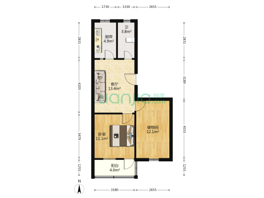南园南路32号 1室1厅1卫 65平方