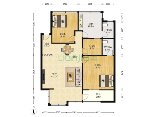 东环广场 3室1厅2卫 115平方