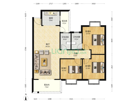南门庭院菊苑小区 3室1厅2卫 118平方