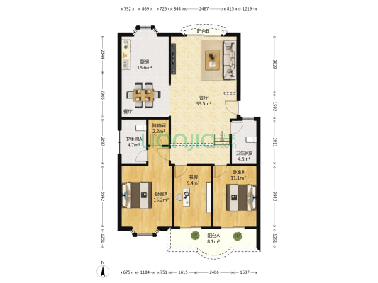 云鹤园 3室1厅2卫 122平方