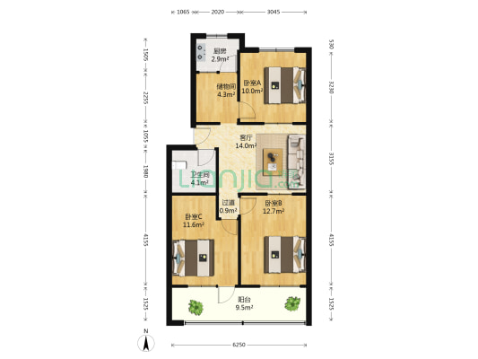 饲料公司家属院 3室1厅1卫 97平方