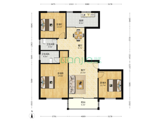 双城苑(东苑) 3室2厅2卫 135平方