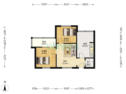 五童街50号 2室1厅1卫 54平方