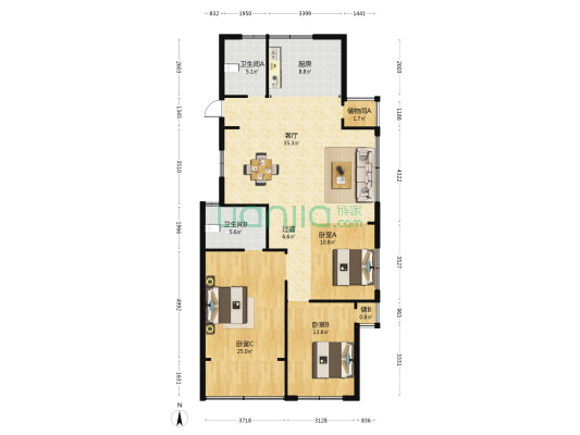 神马大厦 3室1厅2卫 163平方
