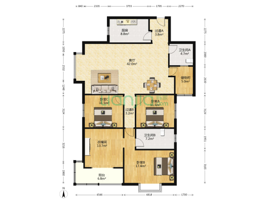 文景小区西区 3室1厅2卫 165平方