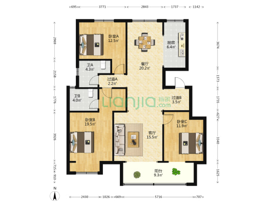 许昌鼎泰公园壹号院 3室2厅2卫 134平方
