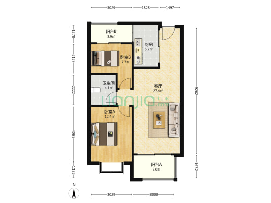 雅居乐星徽 2室1厅1卫 85平方