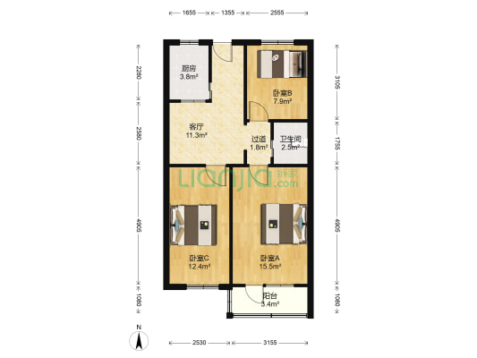 学院南路66号院 3室1厅1卫 77平方