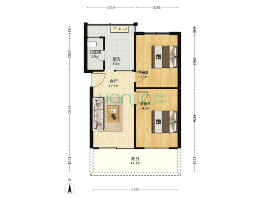 宝山北路72号 2室1厅1卫 69平方