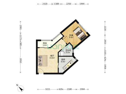 龙昆雅苑 1室1厅1卫 54平方