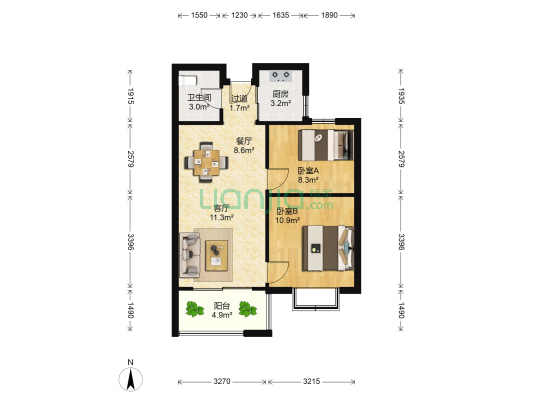 凤鸣新天地小区 2室2厅1卫 68平方