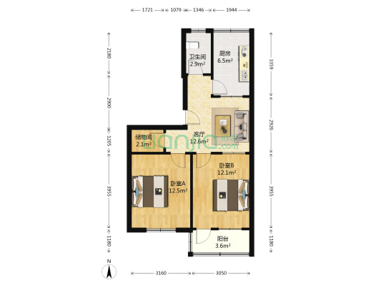 洪家楼南路9号 2室1厅1卫 65平方