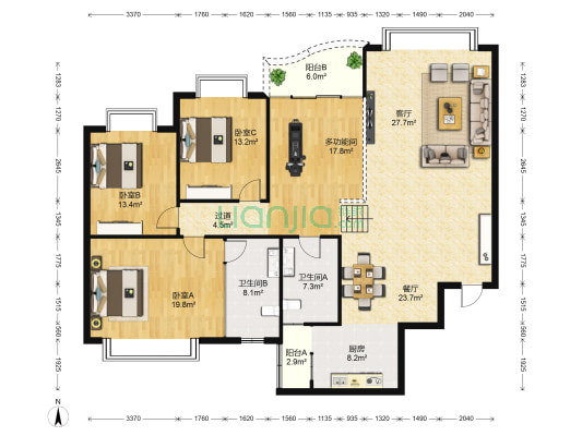 友合金城 4室2厅2卫 168平方