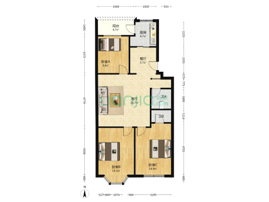 洪口路 3室2厅2卫 120平方