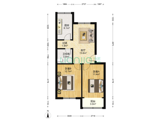 盈福祥小区 2室1厅1卫 67平方
