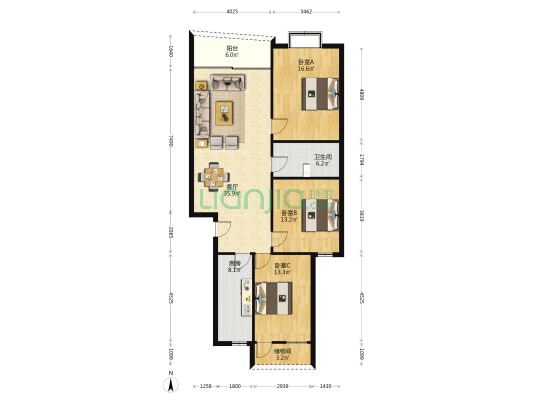 银丰小区 3室1厅1卫 120平方