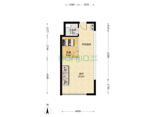汇艺悦公馆 1室1厅1卫 52平方