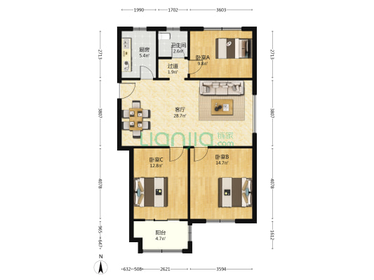 四季美林 3室1厅1卫 100平方
